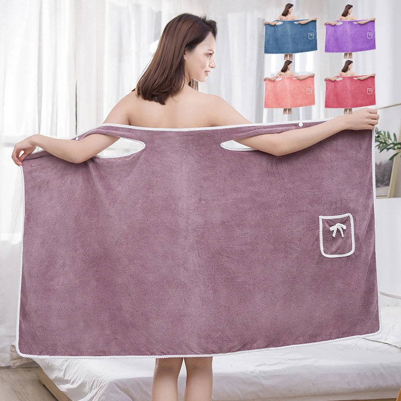 

Wearable Bath Towel-Cute Bow Soft Shower Skirt for Women-Adjustable Bath Robe