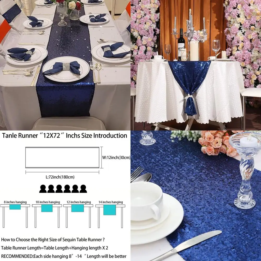 

Pack of 12 Navy Blue Sequin Table Runners, 12 x 72, Glitter for Party & Baby Shower, Fabric Table Decor