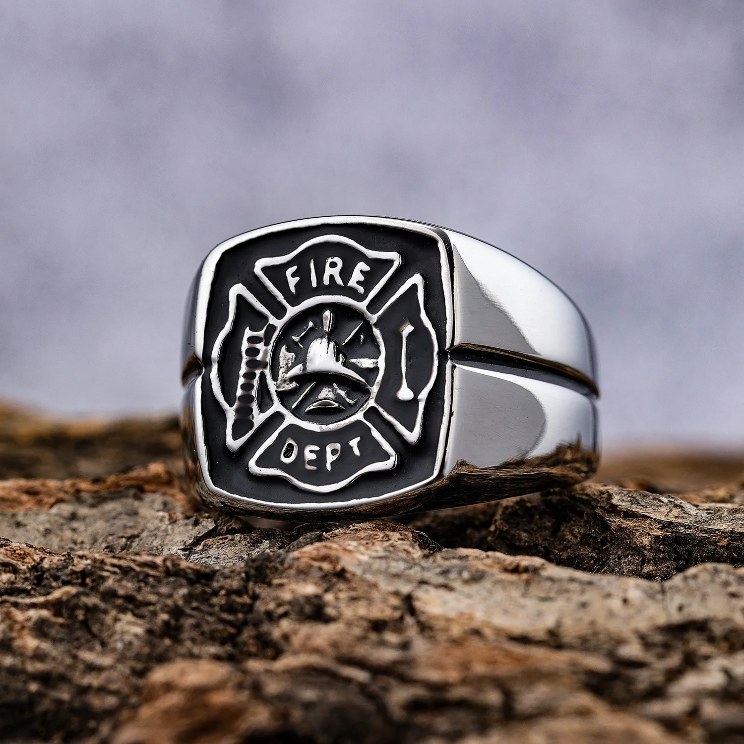 European and American Fashion Personality Fire Police Firelighter Trend Men's Stainless Steel Rings Size 8-14