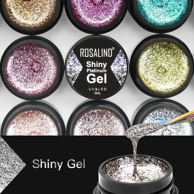 ROSALIND Gel Nail Polish Set Shiny Platinum Nails Art For Manicure Nail Gel Lak UV Colors Top Base Coat Primer Hybrid Varnishes