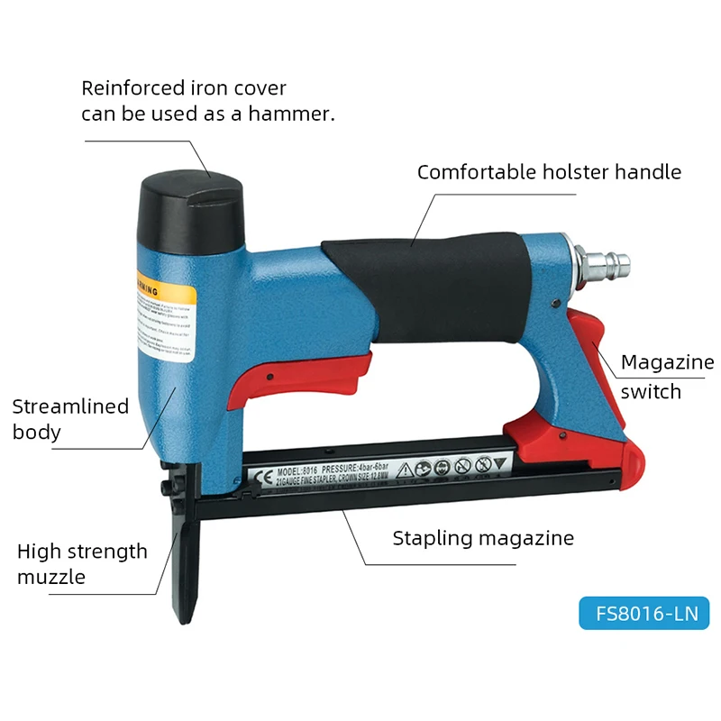 Pneumatic Air Stapler Nailer Long Nose Fine Wire Air Stapler Gun 8016 Utype Pneumatic Strip Nail Staple Gun for Furniture