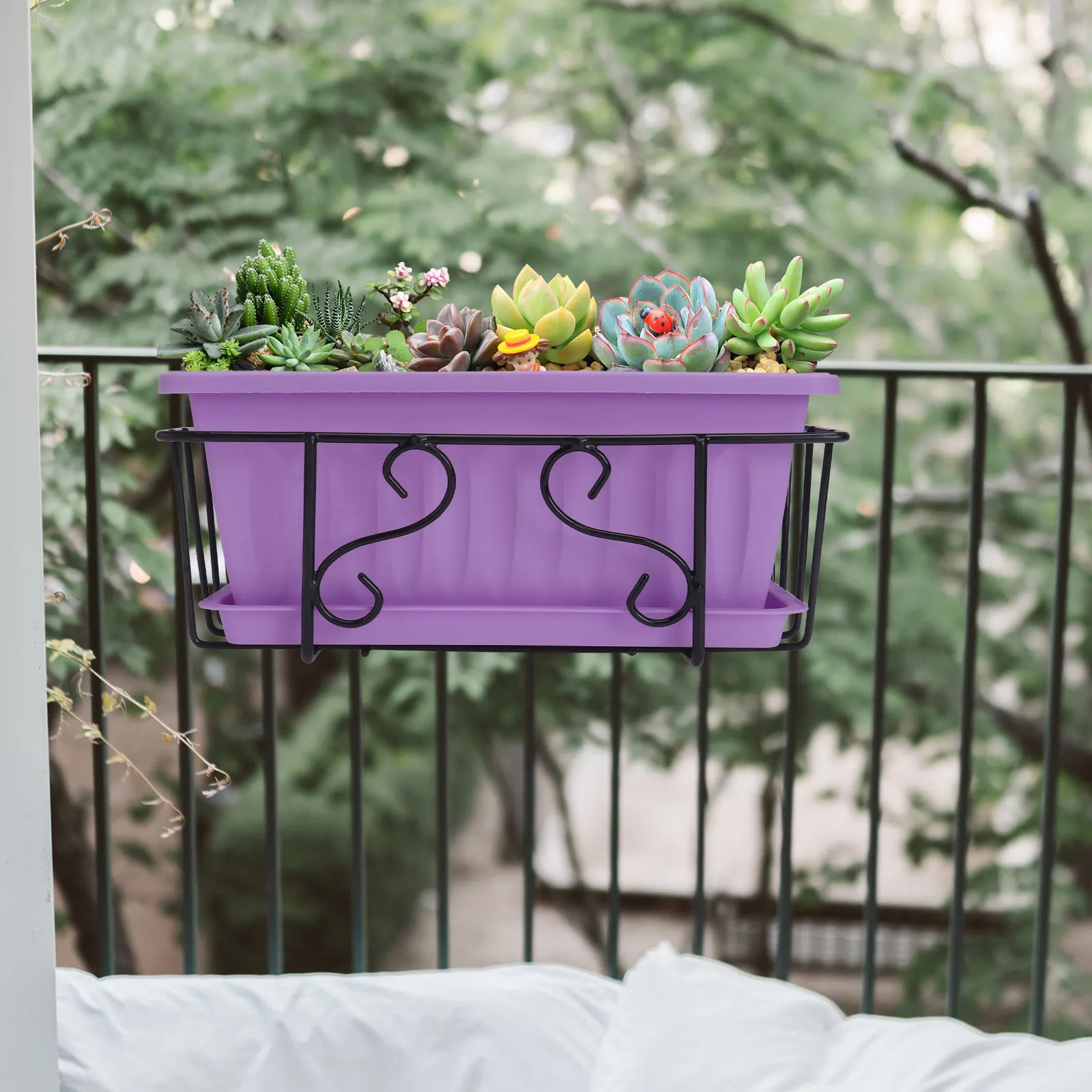 1Set Hanging Flowerpot Rack Rectangular Plant Pot Tray Rustproof Lightweight Compact Design for Balcony Living Room Kitchen