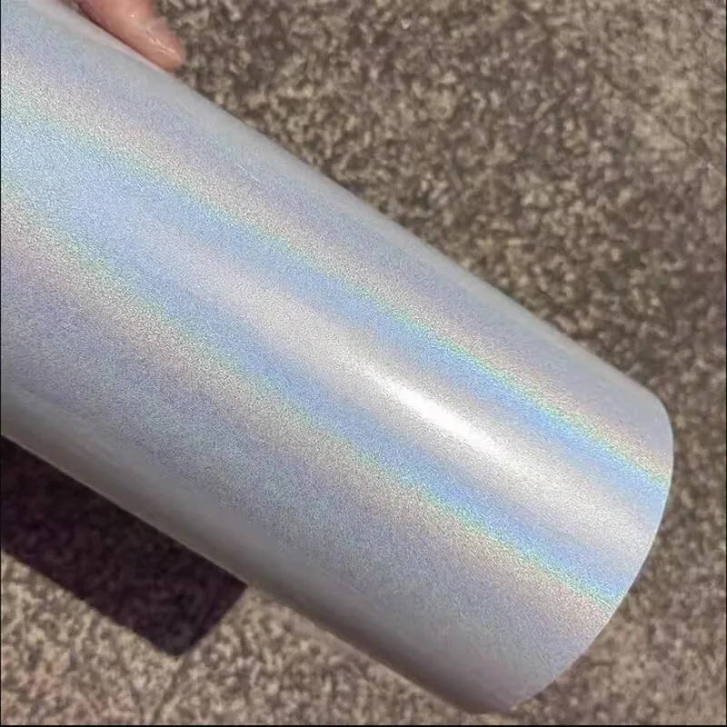 

Glossy Rainbow Laser White Vinyl Wrap Roll Decals Car Stickers Color Change Film More Size for Choice