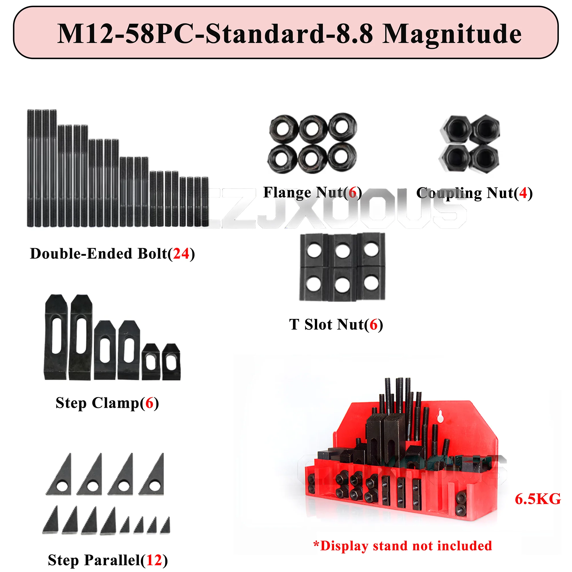 CZJXOOUS 58Pcs M12 CNC Clamping Kit, 8.8 Grade Step Clamp T Slot Nut Workholding Set