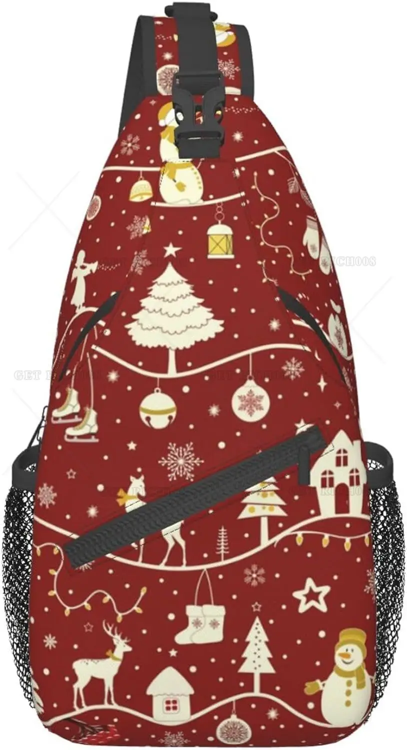 

Snowman Deer Christmas Snowflake Crossbody Sling Backpack Sling Bag Travel Hiking Xmas Chest Bag Daypack for Women Men