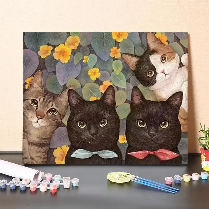 

DIY Paint By Numbers Cute Cats Kittens Group Photo Oil Painting for Adults and Kids Beautiful Art Decoration