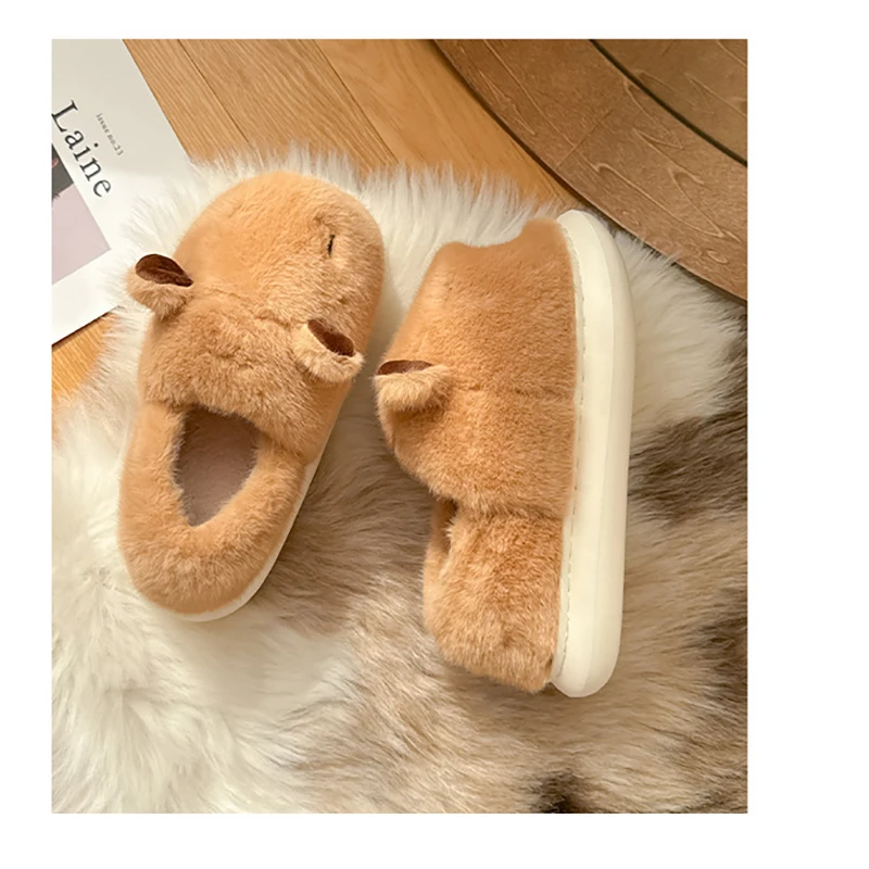Capybara-Plüsch-Hausschuhe für Damen, flauschige Winter-Mules, Plateauschuhe, Mädchen-Freizeit-Innen-Schlappen, flauschige Fell-Slides, Unisex-Schuhe – Detail 7