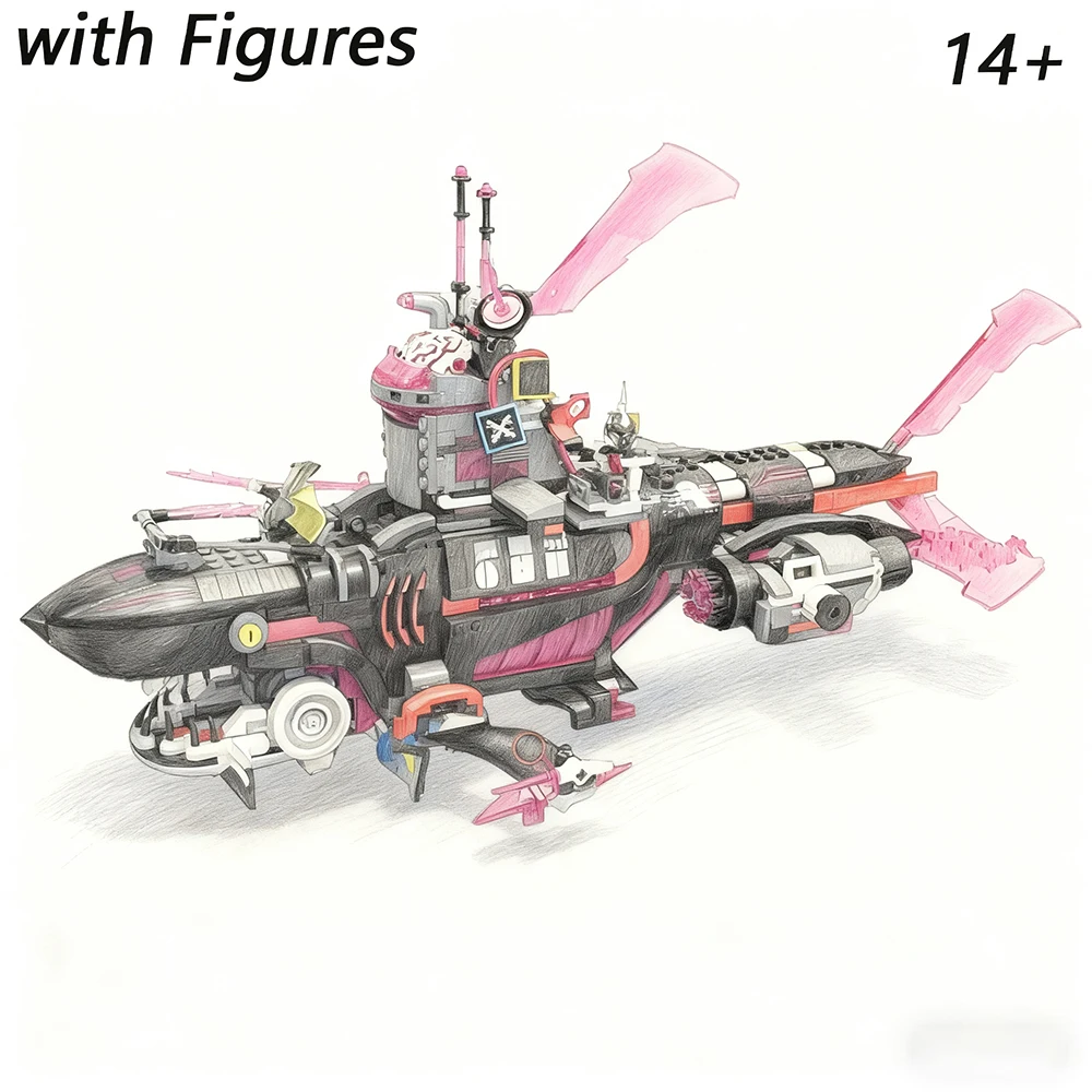 Creative series 1413pcs shark submarine model building blocks home furnishings assembling toys children's birthday gifts - Image 4