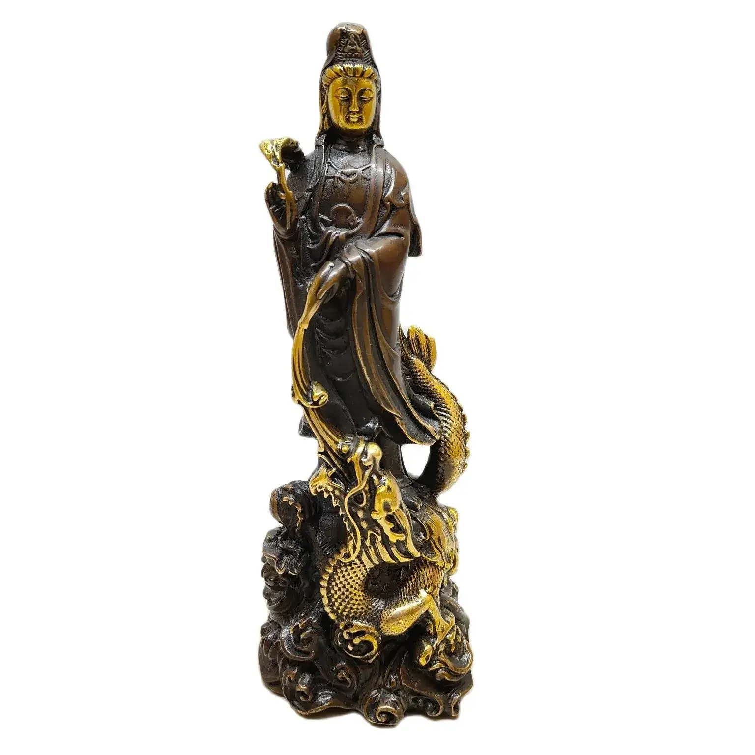 Wholesale offering of copper Guanyin Feng Shui home decor with brass, purple copper, gilded golden dragon Guanyin ornaments