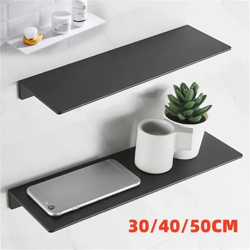 Estante flotante de 30/40/50CM, estantes de almacenamiento de pared para sala de estar, baño, cocina, montado, estante de baño blanco y negro