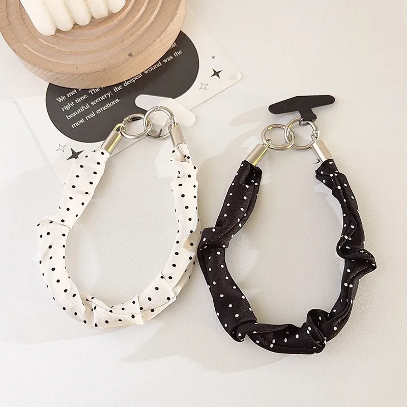 Short Polka Dot Fabric Mobile Phone Lanyard, Anti-lost Wrist Strap, Bag, Keychain Universal view 2