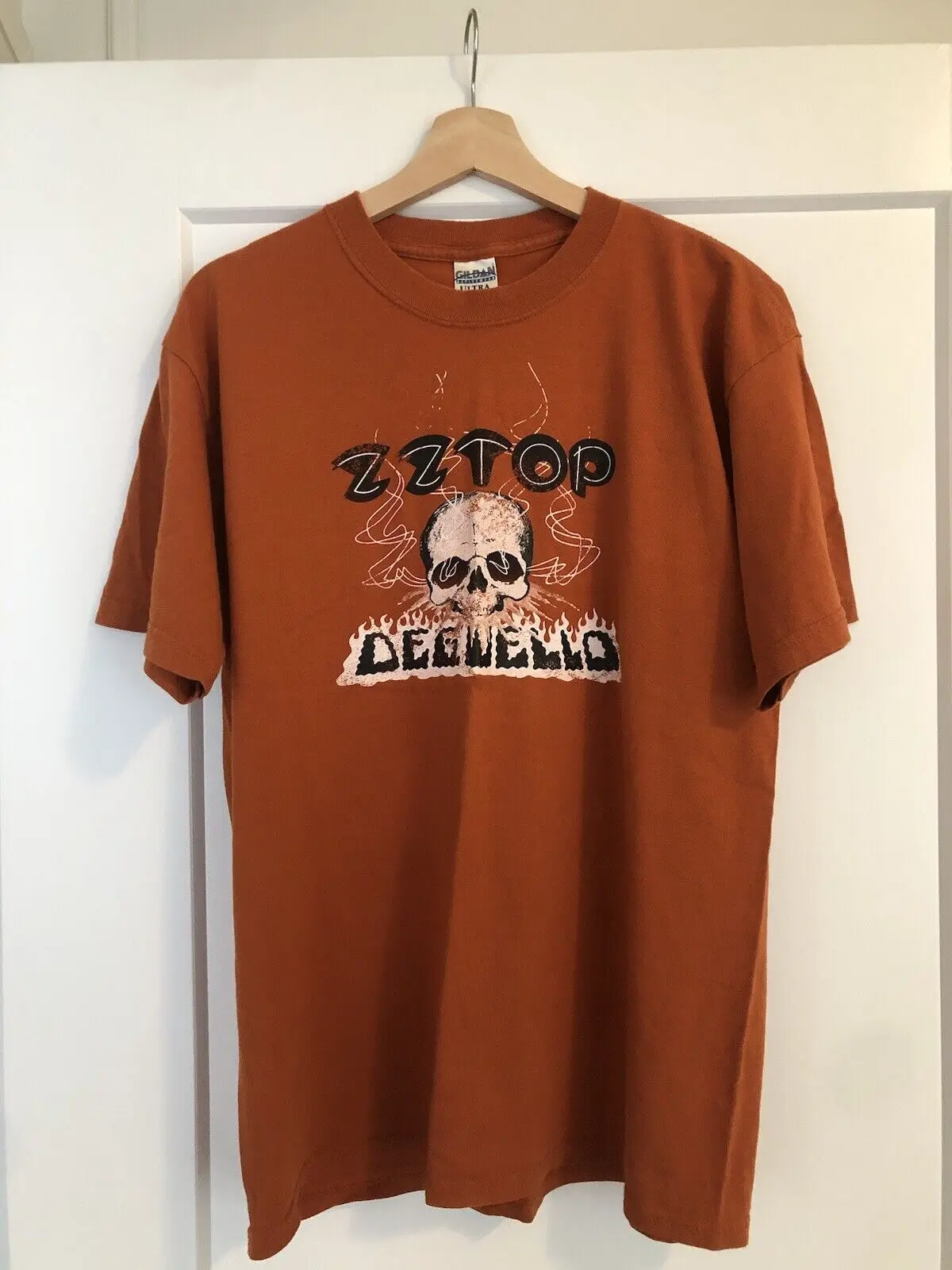 Vintage ZZ Top Deguello Camisa Talla L Flamas Naranjas Grandes