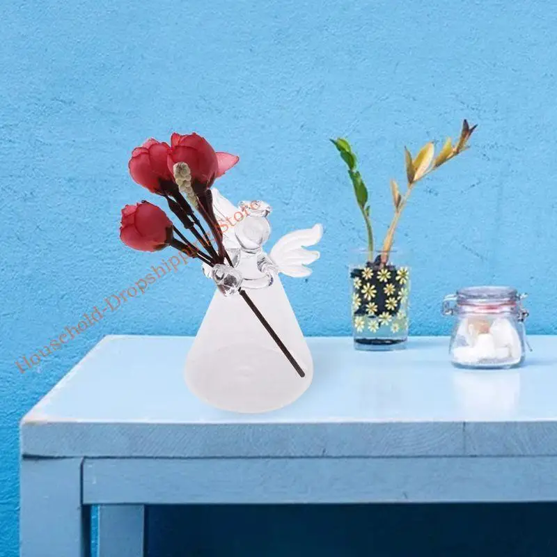

85AD Clear Angel Glass Desktop Decorative Plant Terrarium Flower Vase Plant Vase Holder Home Decorative Flower Vase