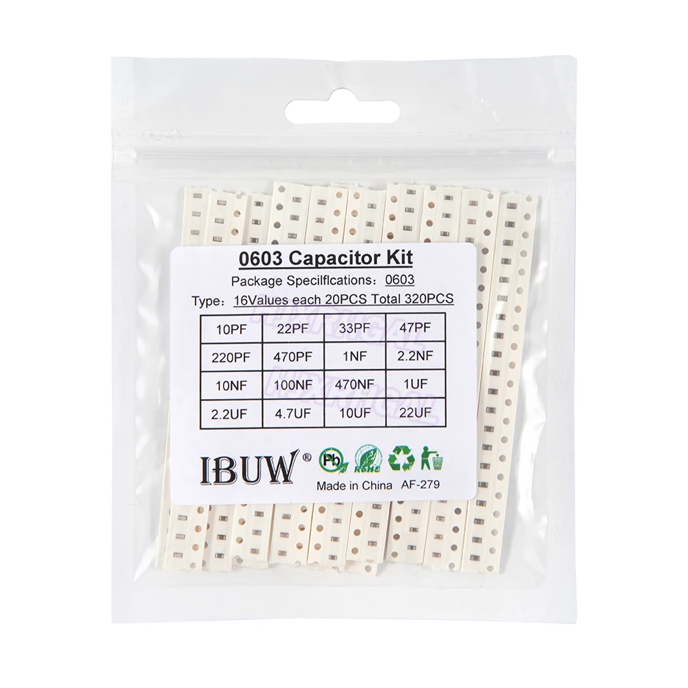 16values*20pcs=320pcs 0603 SMD Capacitor assorted kit 10pF-475M component diy samples kit new and original