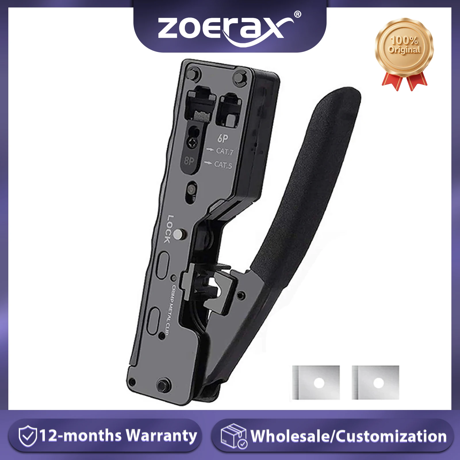 

ZoeRax RJ45 Crimp Tool Ethernet Crimping Tool Wire Cutter Crimper for Cat7 Cat6a Cat6 Cat5e Pass Through Connectors