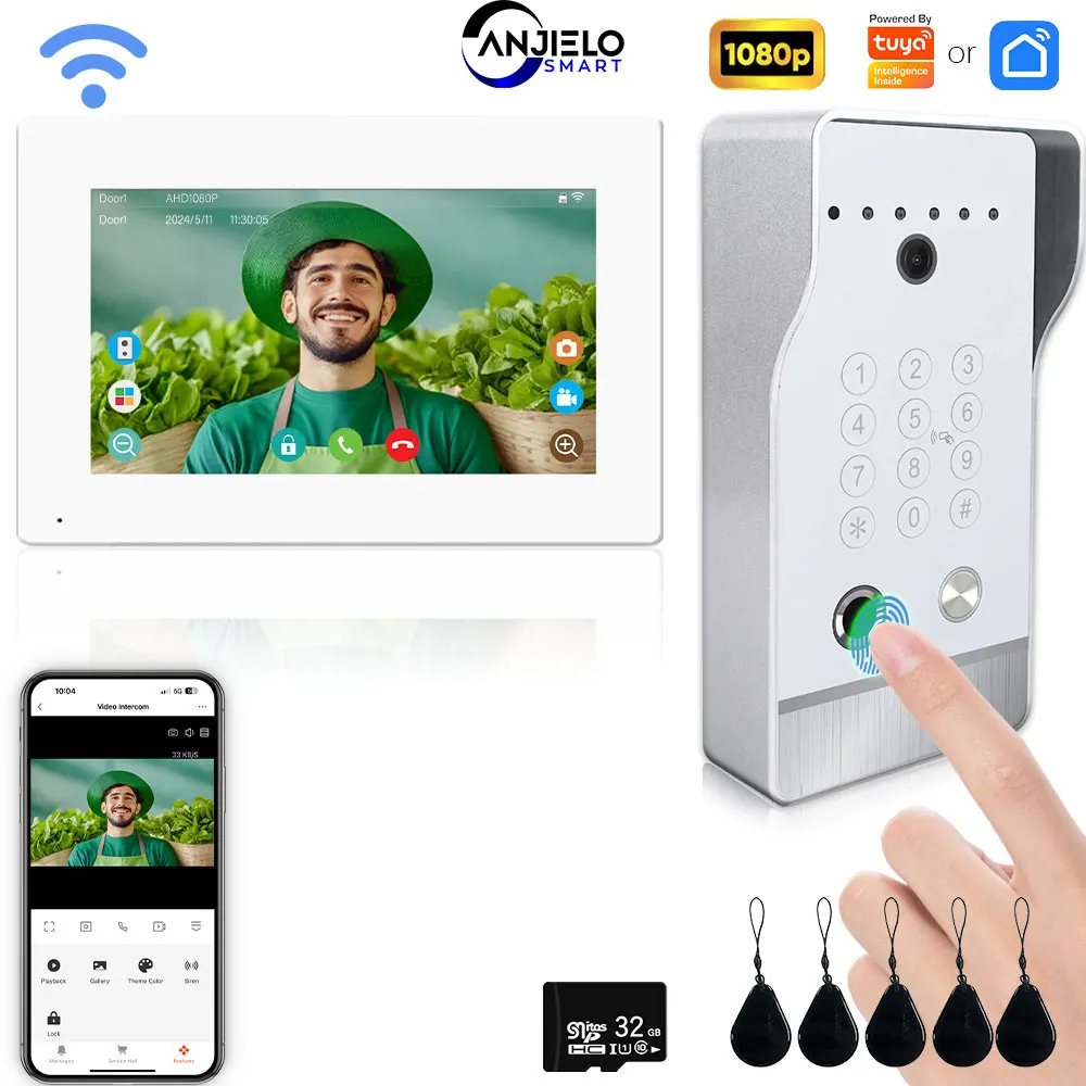 ANJIELO High Quality Large Size Doorbell Video Intercom System for Home Apartment Videophone Tuya Smart  5in1 Unlock 1080P