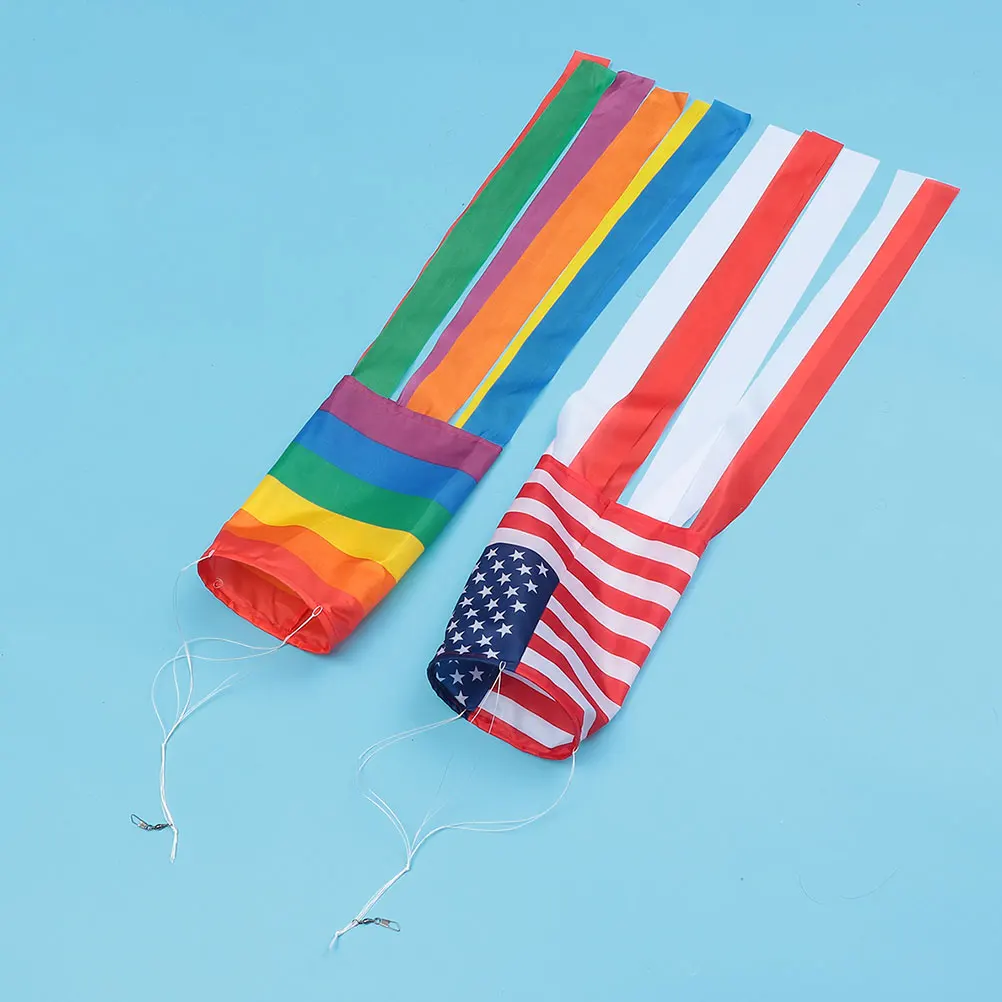 

2pcs Windsock With Long Tails 5 Inch Diameter 35 Inch Length Rainbow Column Windsock Lightweight Polyester Decorative Flag For