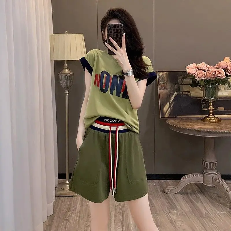 Short Sets for Women 2 Pieces Tracksuit Green Complete Two Free Woman Shorts Shipping Promotion Novelties Cheap Offers Two-piece