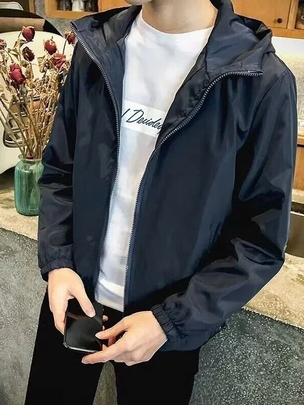 Summer Men's Fashionable Sun Protection Jacket Quick Dry Loose Ice Silk Thin Air Conditioning Cardigan Hooded Zipper Coat