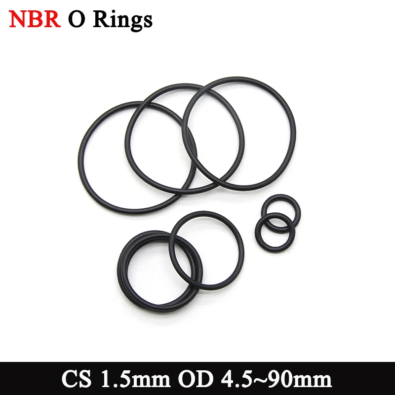 50/100Pcs Black NBR O Ring Gaskets CS 1.5mm OD 4.5~90mm Nitrile Rubber Round Nontoxic Corrosion Oil Resist Sealing Washer Gasket