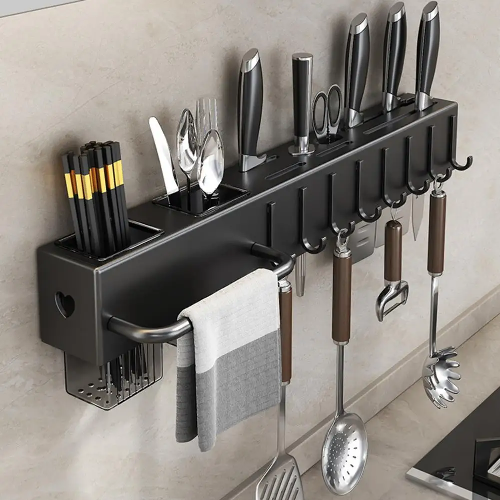 Wall-mounted Cutter Holder Carbon Steel Wall-mounted Cutter Storage Rack with Spoon Fork Holder Utensil for Kitchen for Hanging