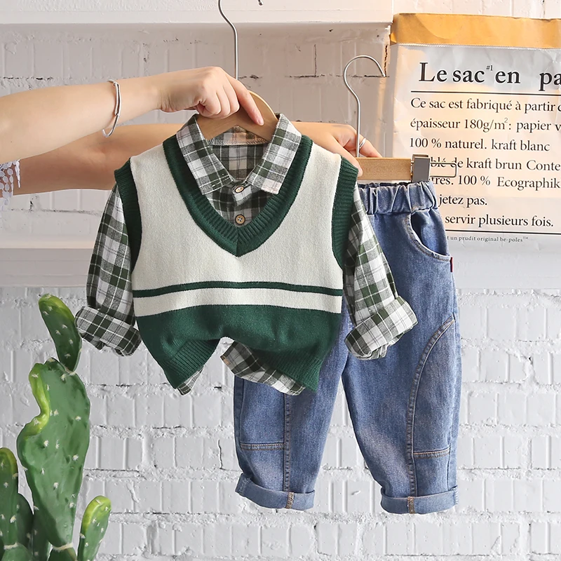 2022 New Children Fashion Kids Boy Gentleman Sweater Vest Shirt Pants 3Pcs/Set Kids Infant Clothing Toddler Tracksuit 0-5 Years