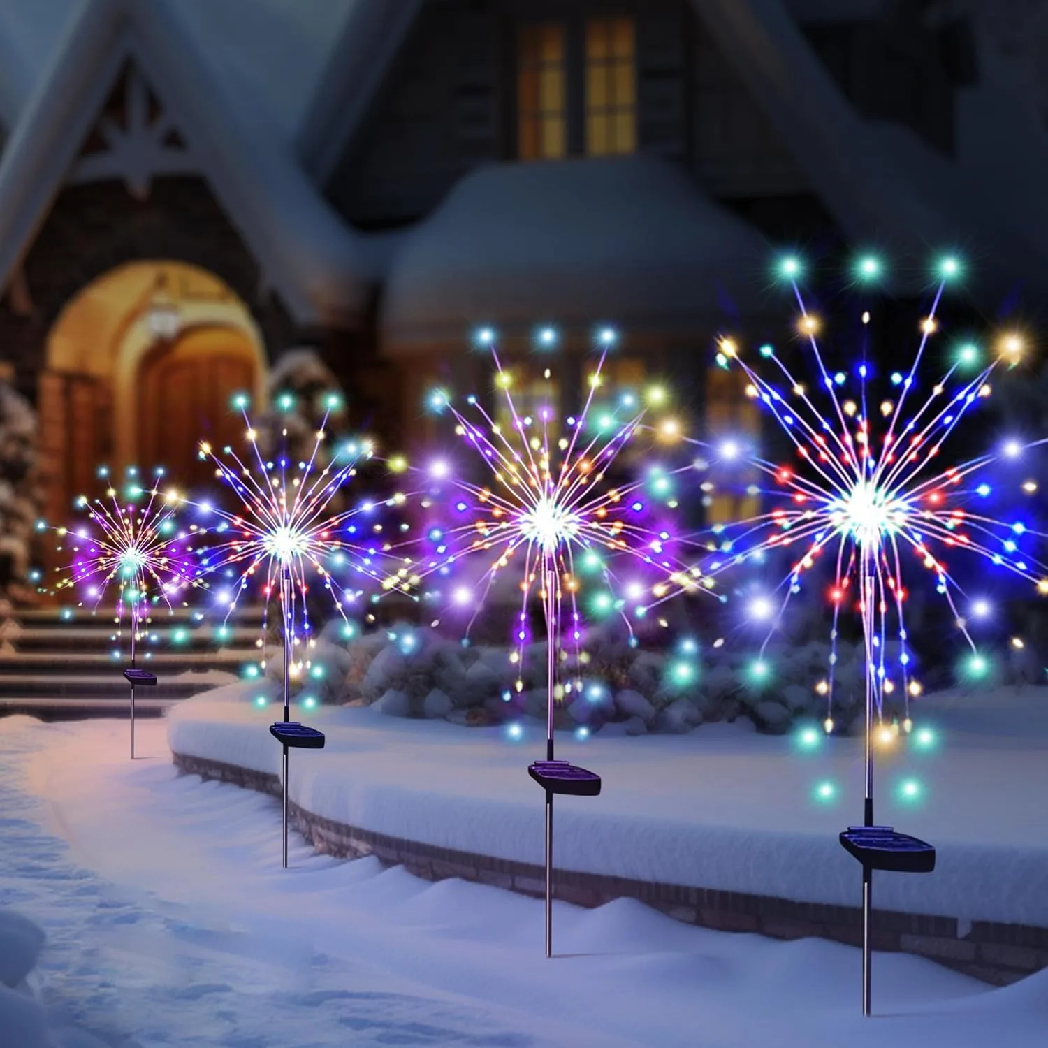 Feu d'artifice solaire LED, décoration extérieure de jardin, 8 modes clignotants, lumières de voie de pelouse, Patio, cour, fête, vacances de noël