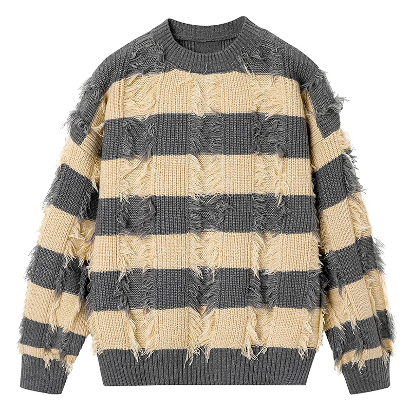 

New Men's Winter Interior and Exterior Home Knit Sweater Comfortable Breathable High-quality Striped Warm Pullover Sweater