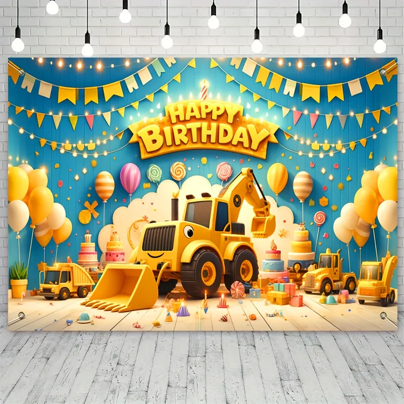 Building Excavators and bulldozers Birthday banners, party decorations, multi-purpose, suitable for all occasions and seasons