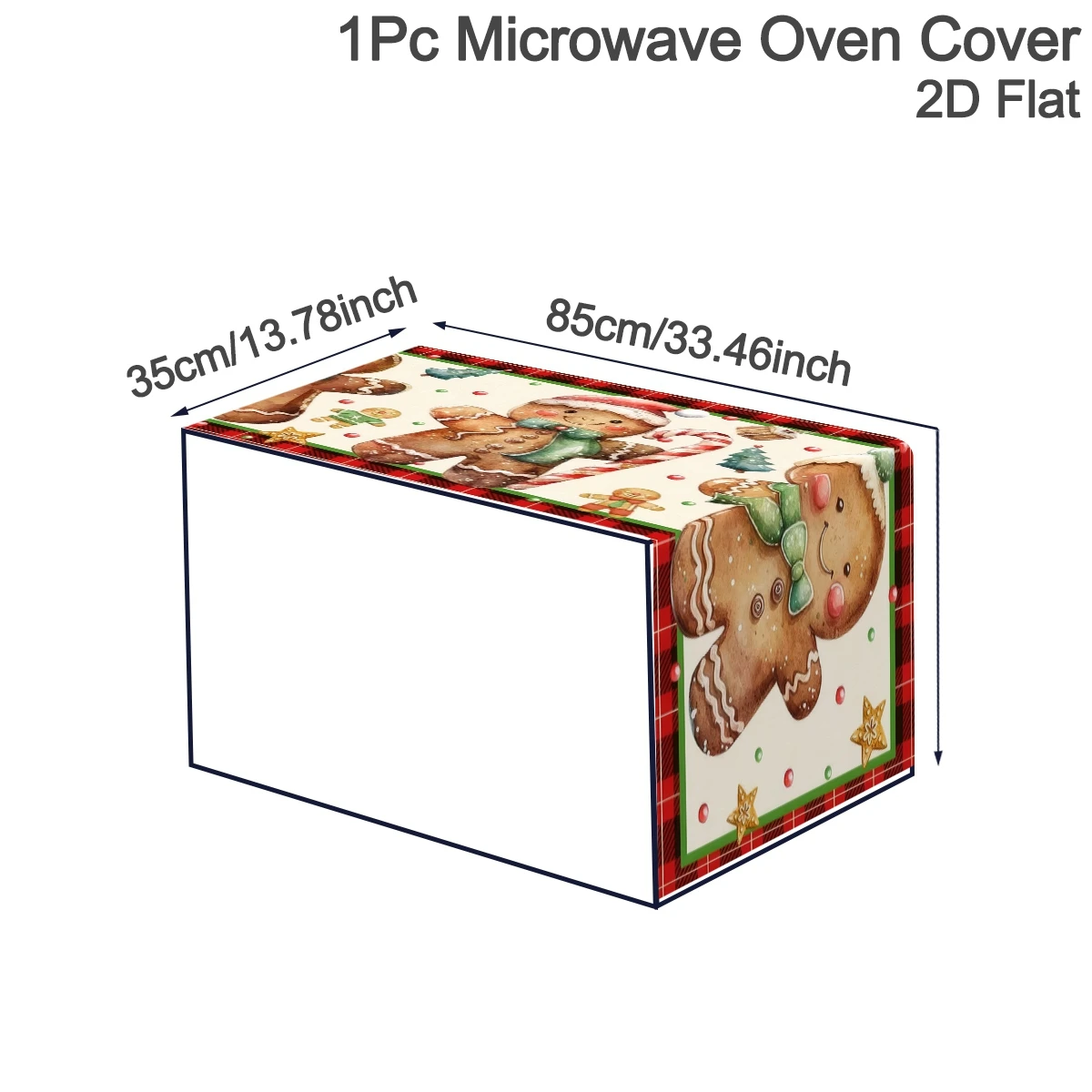 Christmas Microwave Cover Buffalo Plaid Gingerbread Man Print Polyester Decorative Microwave Top Cover for Christmas Decoration