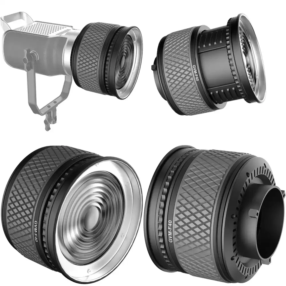 GVM Official F40 Fresnel Lens with Bowens Mount, Dual-Lens Design for COB Video Light, Continuous Light for Photography
