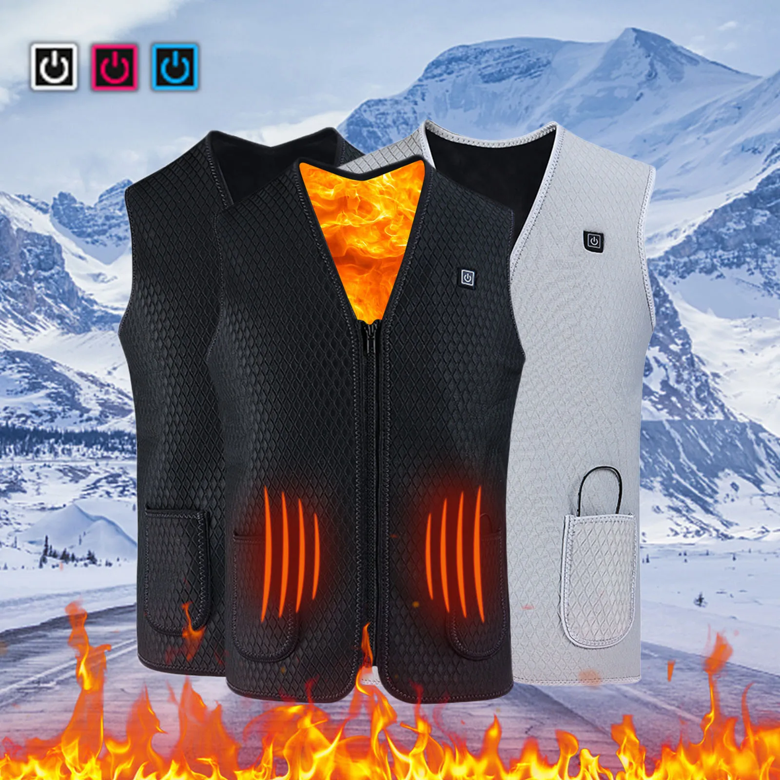 5pcs Areas Heated Vest Men/Women Casual V Neck Usb Heating Waistcoat Three Level Adjustment Intelligent Outerwear Down Jacket