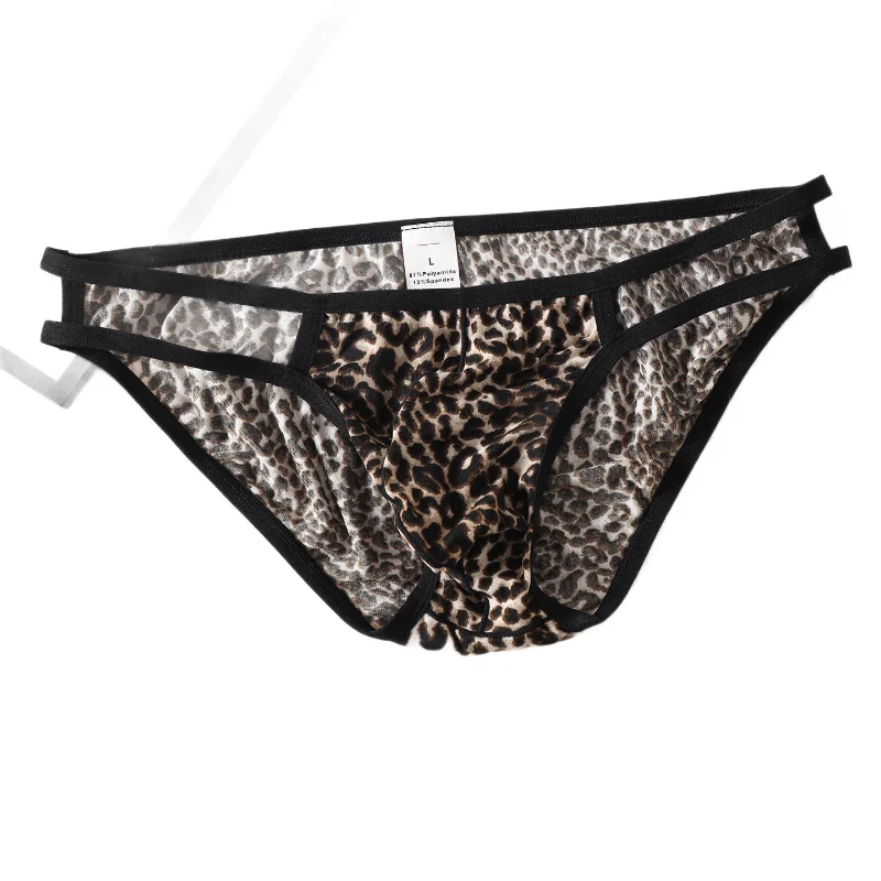 

Men's Leopard Printed Briefs Sexy Low Waist Breathable Thin Panties Elastic Underpants Cueca U Convex Pouch Underwear