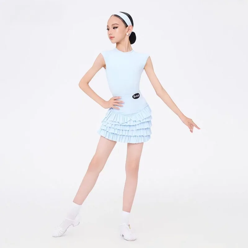 Nowy strój do tańca latynoamerykańskiego dla dziewcząt - wysokiej jakości strój do codziennych treningów z wykwintnym i modnym designem - spódnica w kształcie tortu