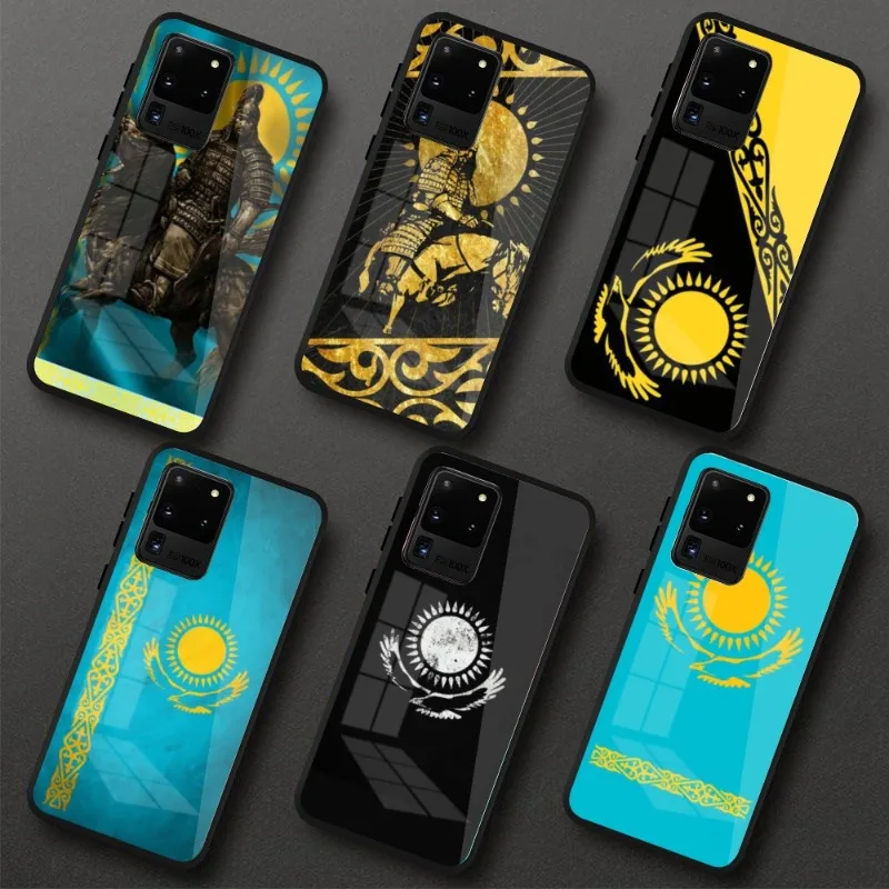 Kazakhstan Flag Mobile Cell Phone Case for Samung S23 S22 S21 Pro Ultra A13 A33 A53 NOTE 20 PC Glass Phone Cover Funda