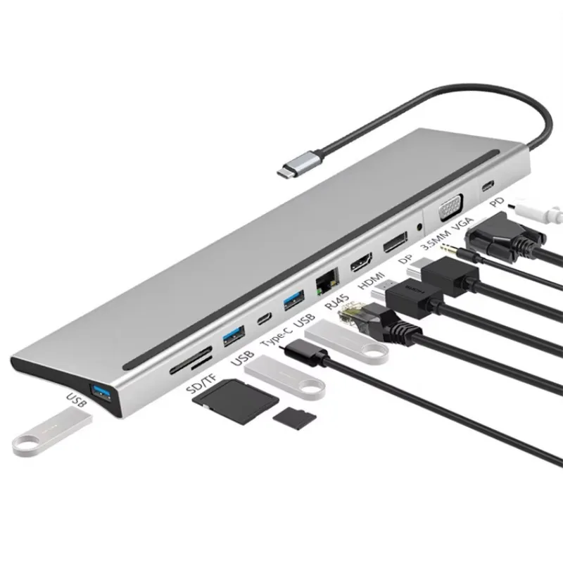 Docking Station USB Hub Gigabit RJ45 Multi Port Type-C HDMI DP VGA Adapter for MacBook & Laptop