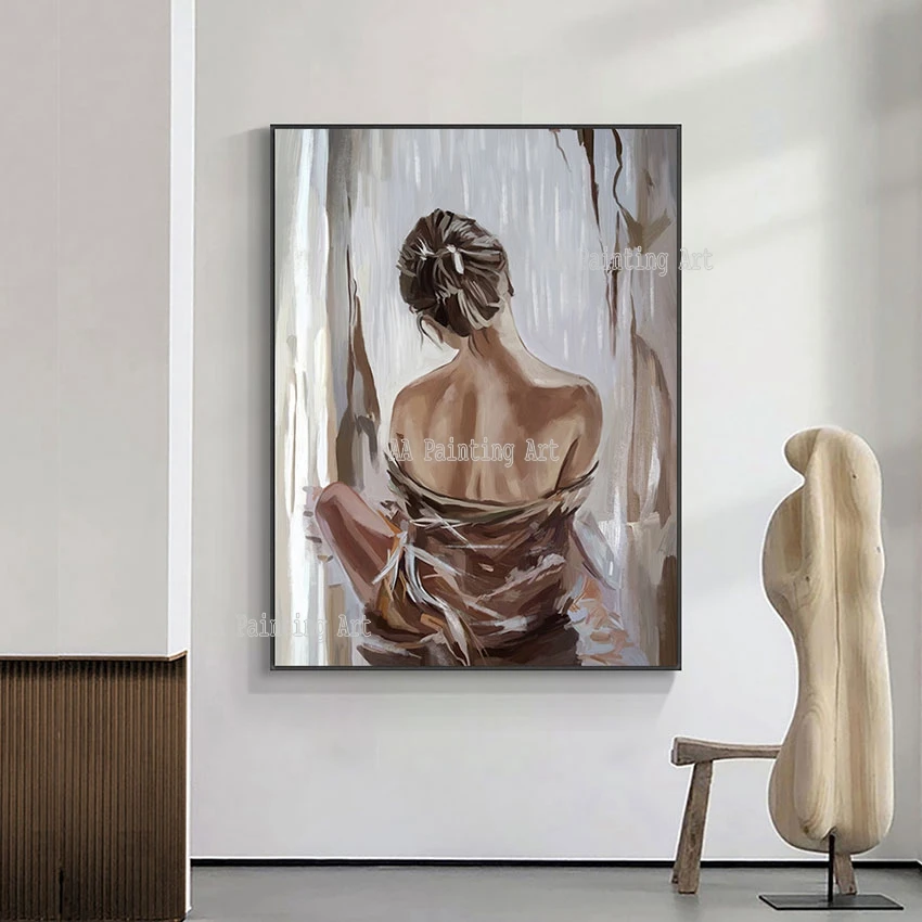 Frameless Canvas Paintings for Bedroom, Pure Handmade, Sexy Nude Lady, Oil Painting, Artwork, Modern Artwork, Wall Decoration