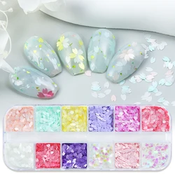 Pink Sakura Flower Petal Nail Art Sequins Decorations Cherry Blossoms Slice Holographic Glitter Floral Flakes Kawaii Nail Charms