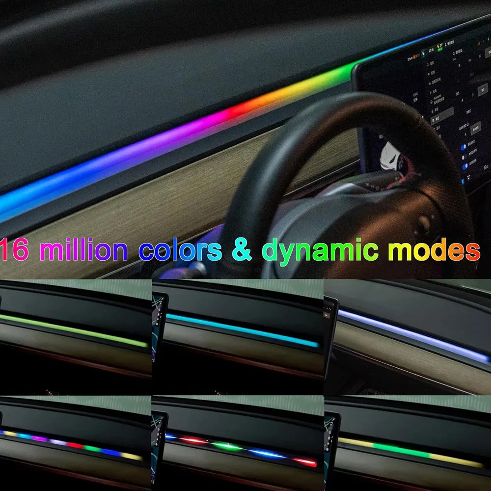 for Tesla Model 3/Y LED Lights Interior Center Console Dashboard RGB Ambient Lighting USB Car Led Strip Lights APP Model Y