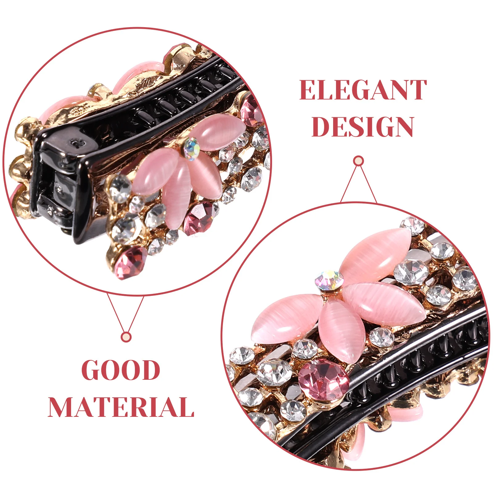 

Rhinestone Hair Clips for Women Pink Color Spring Tail Large Banana Clip Thick Hair Accessories Vintage Ladies Backcomb