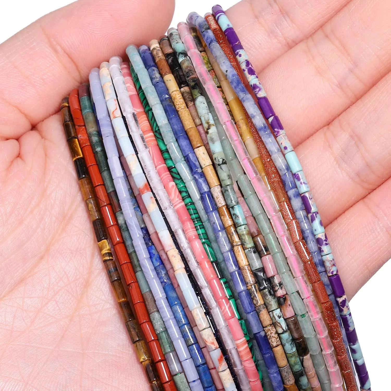 4x2mm Natural Long Cylindrical Shape Malachite Jasper Amazonite Rose Quartz Howlite Stone Beads for DIY Pendant Accessories