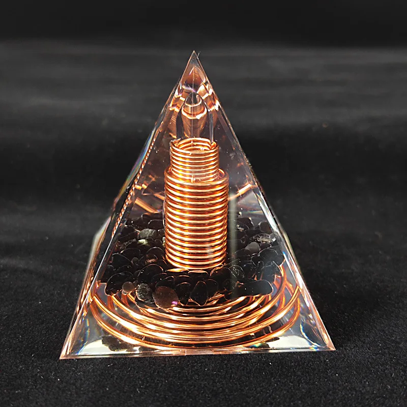 Spiral Copper Wire Orgonite Pyramid Obsidian Orgone Healing Energy Yoga Meditation Ornament