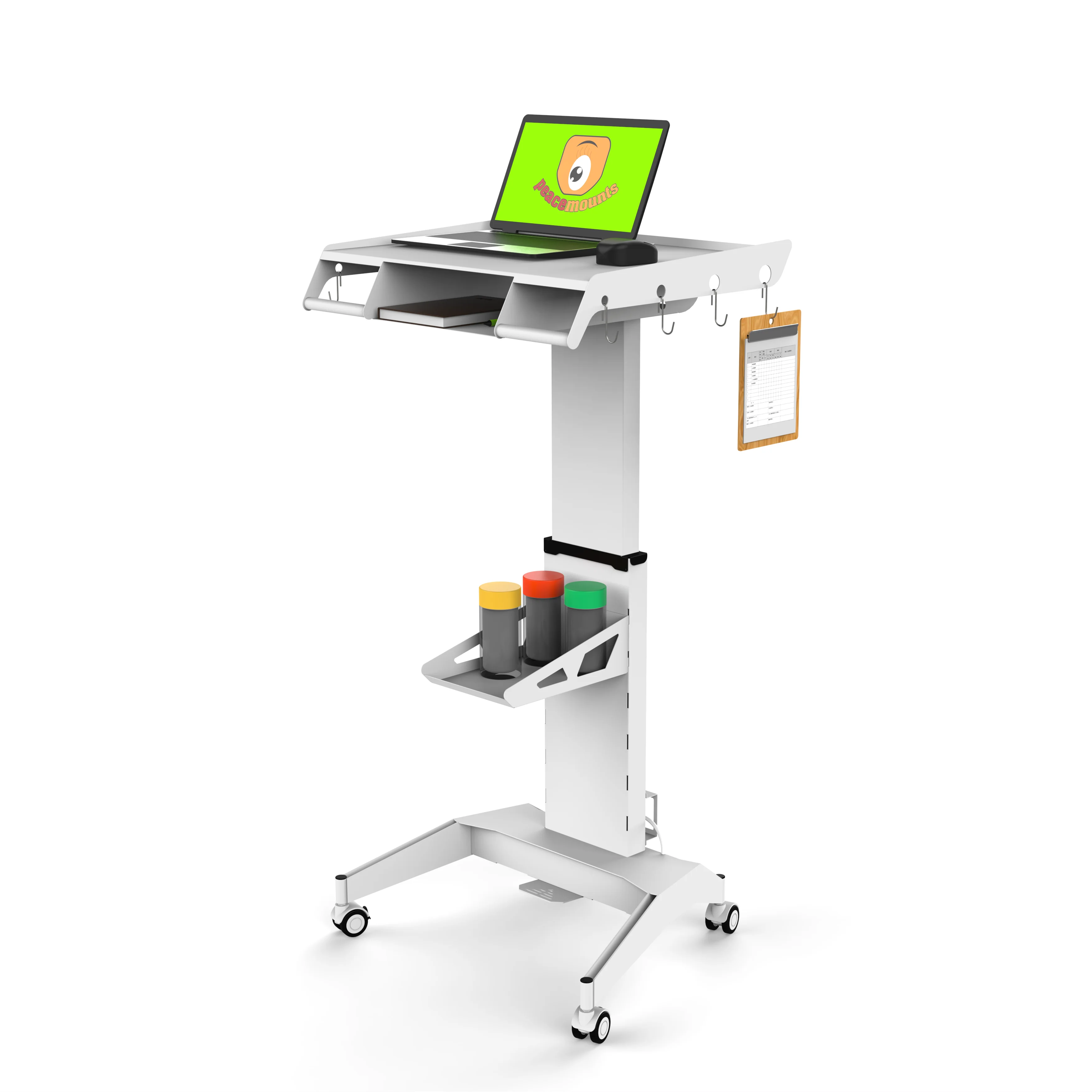 Hospital Medical Device Gas Spring Height Adjustable Laptop Workstation Medical Trolly Cart