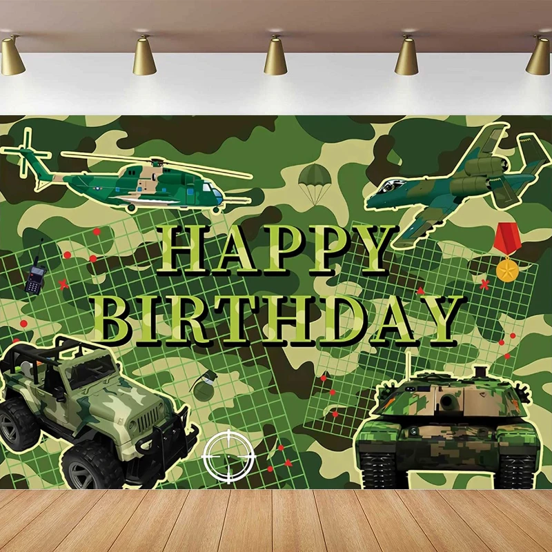 

Photography Backdrop Happy Birthday Banner Poster for Camouflage Military Party Photo Background Decoration Party Supplies