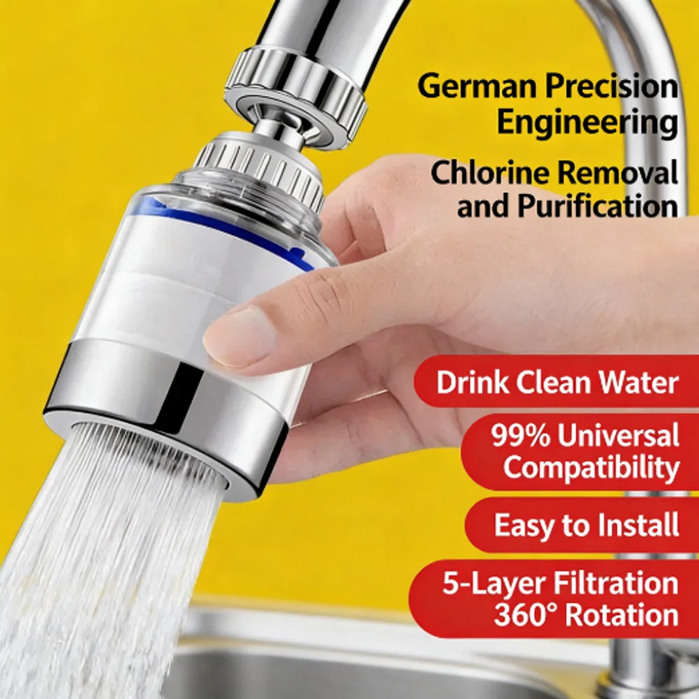 360° Tap Faucet Water Purifier Pressurized Bubbler with Filter Element Remove Chlorine Heavy Metal Faucet Filter for Kitchen