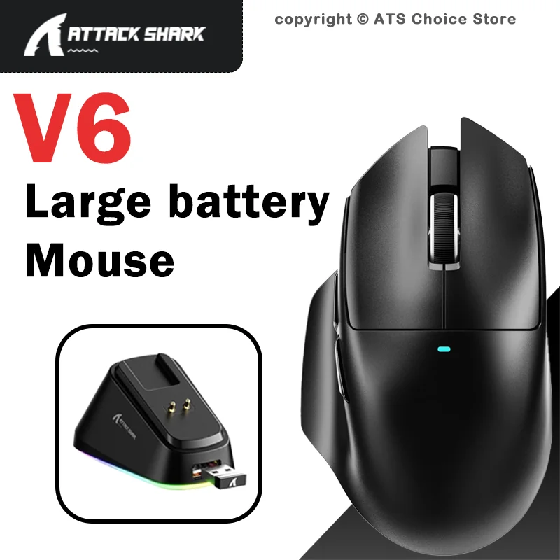 ATTACK SHARK V6 トリモード Bluetooth ワイヤレス ゲーミング マウス PAW3311 25KDPI RGB 磁気充電ドック オフィス&ゲーム用軽量