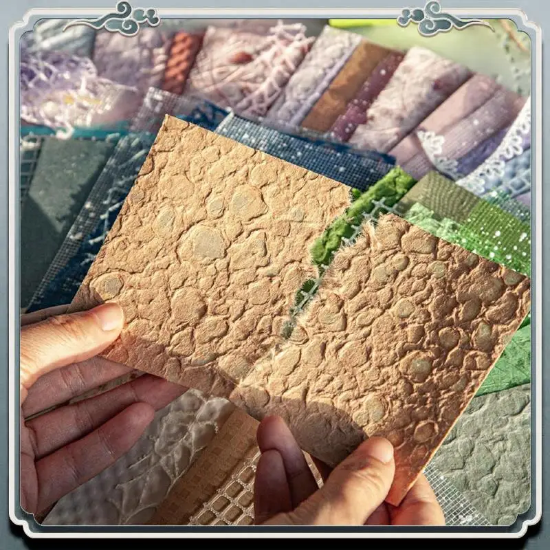 Premium 96 Sheets Textured Scrapbook Paper And Mesh Fabric Assorted Set,6 Pack Mixed Special Paper For Scrapbooking Planner