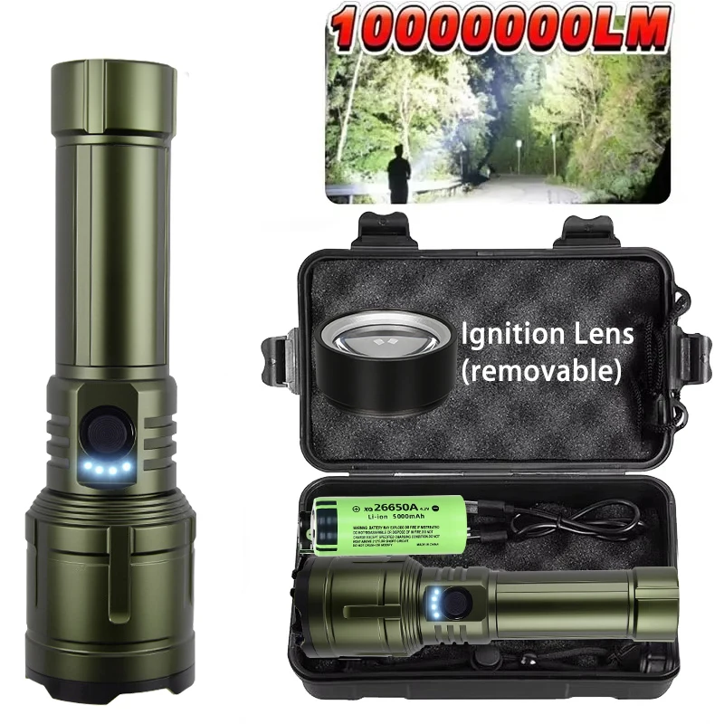 

Super Powerful LED Flashlight Can Ignite Leaves Flame Tactical Torch Waterproof Rechargeable Outdoor Work Lamp Camping Lantern