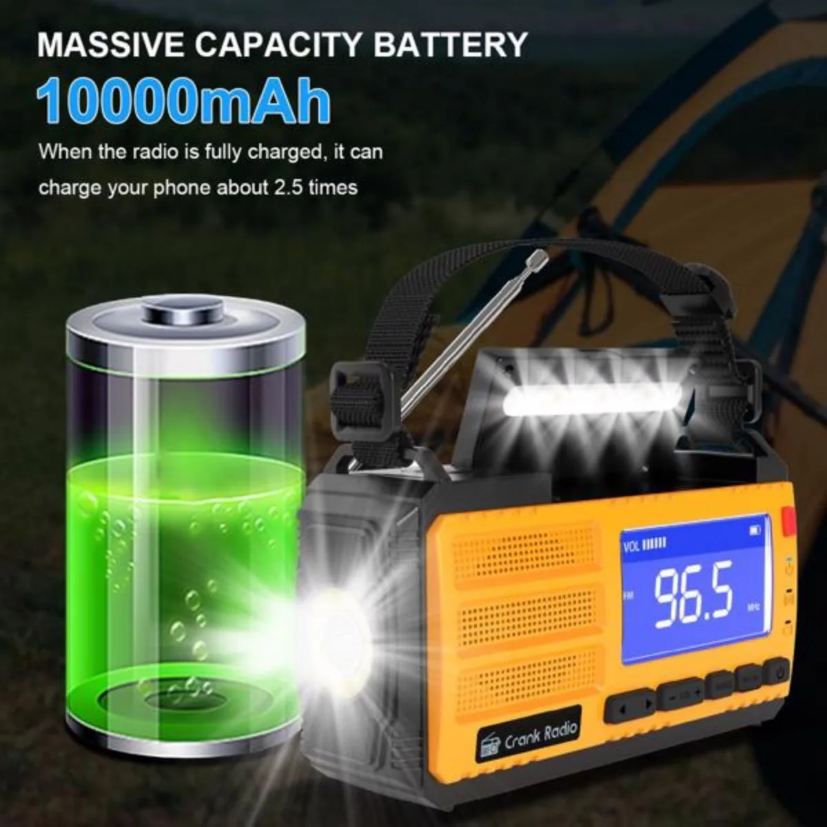 راديو الطقس في حالات الطوارئ NOAA/AM/FM مع بنك طاقة محمول 10,000 مللي أمبير/37000 ميجاوات في الساعة USB/الطاقة الشمسية/البطارية/كرنك اليد شحن إنذار SOS