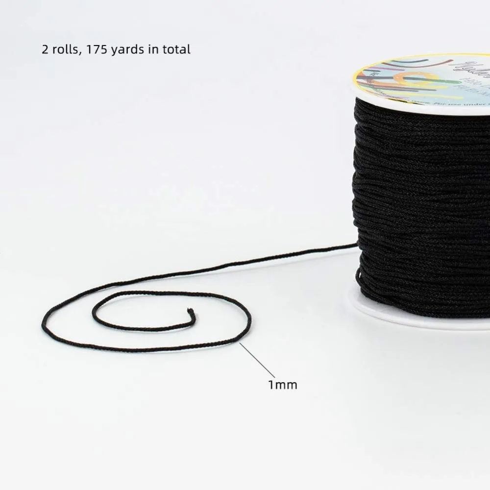 175 Yards 1mm Nylon Chinese Knotting Cord Black Rattail Macrame Thread Nylon Beading String Cord